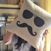 Geek Mustache and Glasses Linen Pillow
